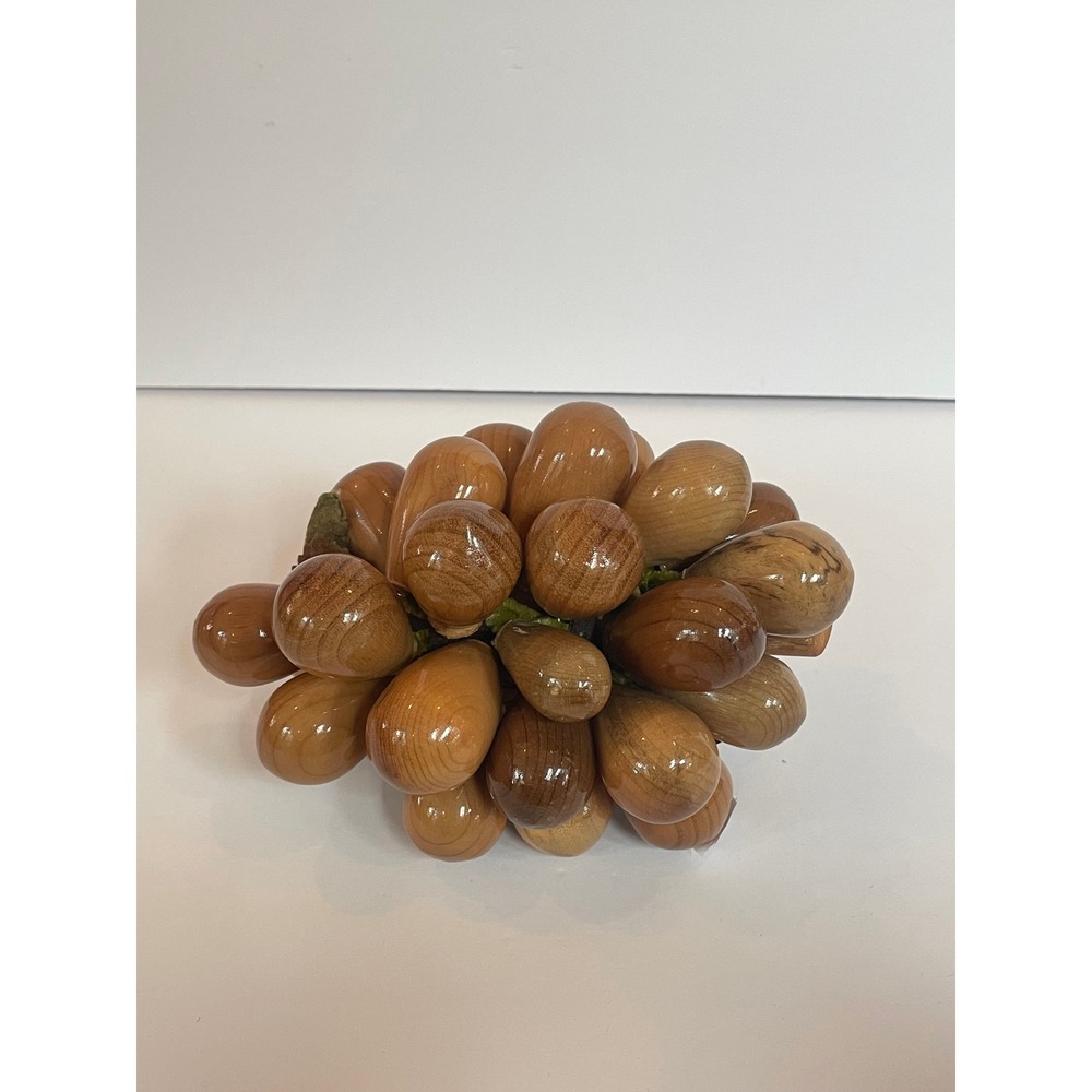 Vintage MCM Grape Cluster High Gloss Polished Teak Wood Fruit Decor Retro